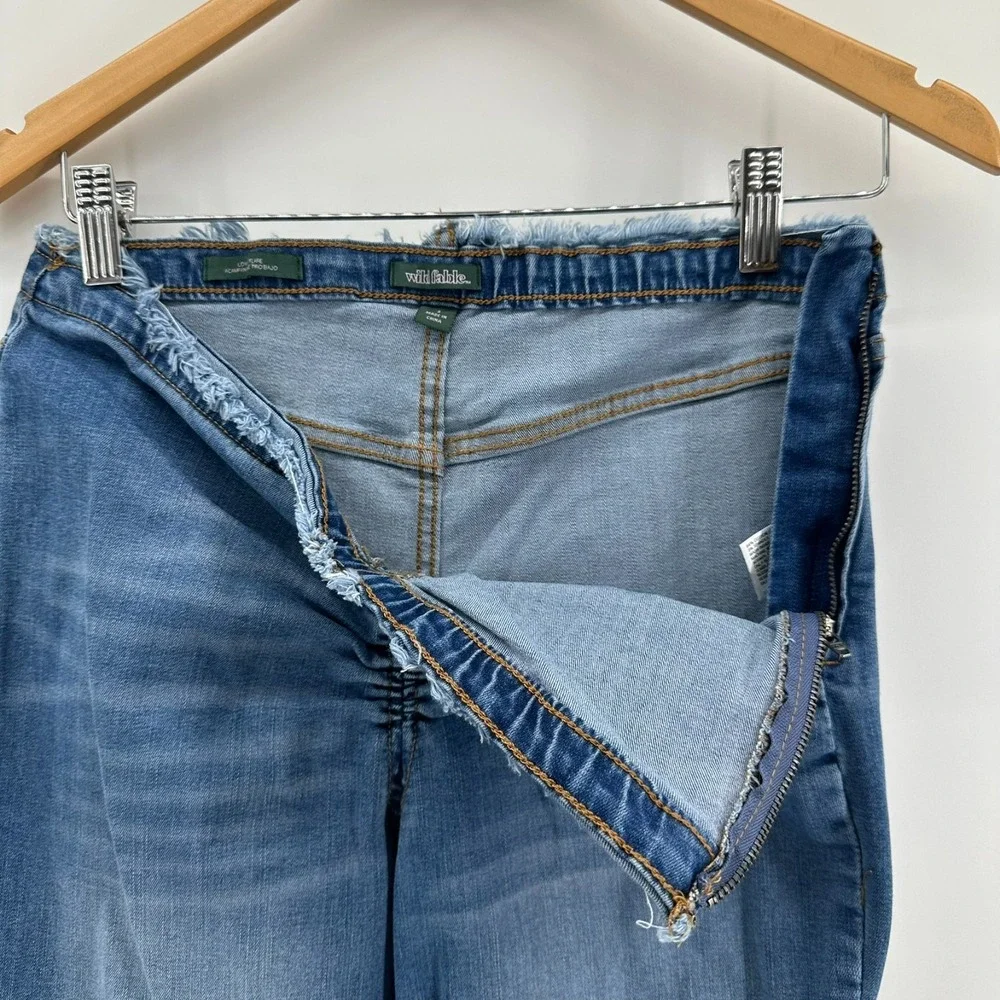Wild Fable Jeans Womens 8 Blue Denim Low-Rise Flared Leg Front-Cinched Ruched